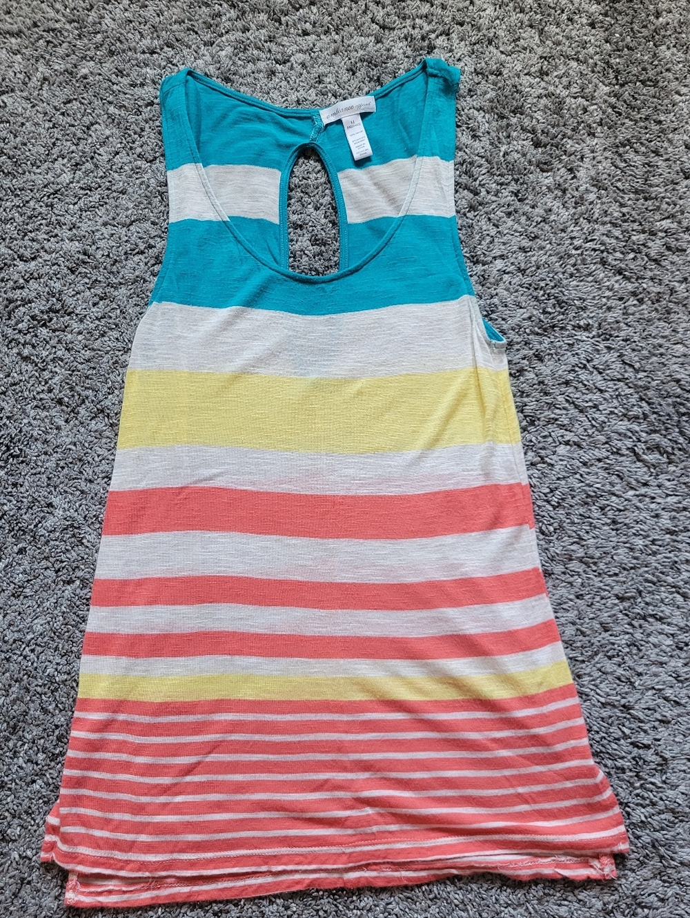 Ambiance Striped Keyhole Tank - Teal, White, Yellow & Coral Size Medium